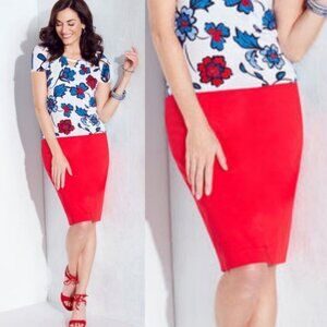 NWT Cleo Petites Poppy Red Pencil Skirt Size 12 Petite Style Business Casual NEW